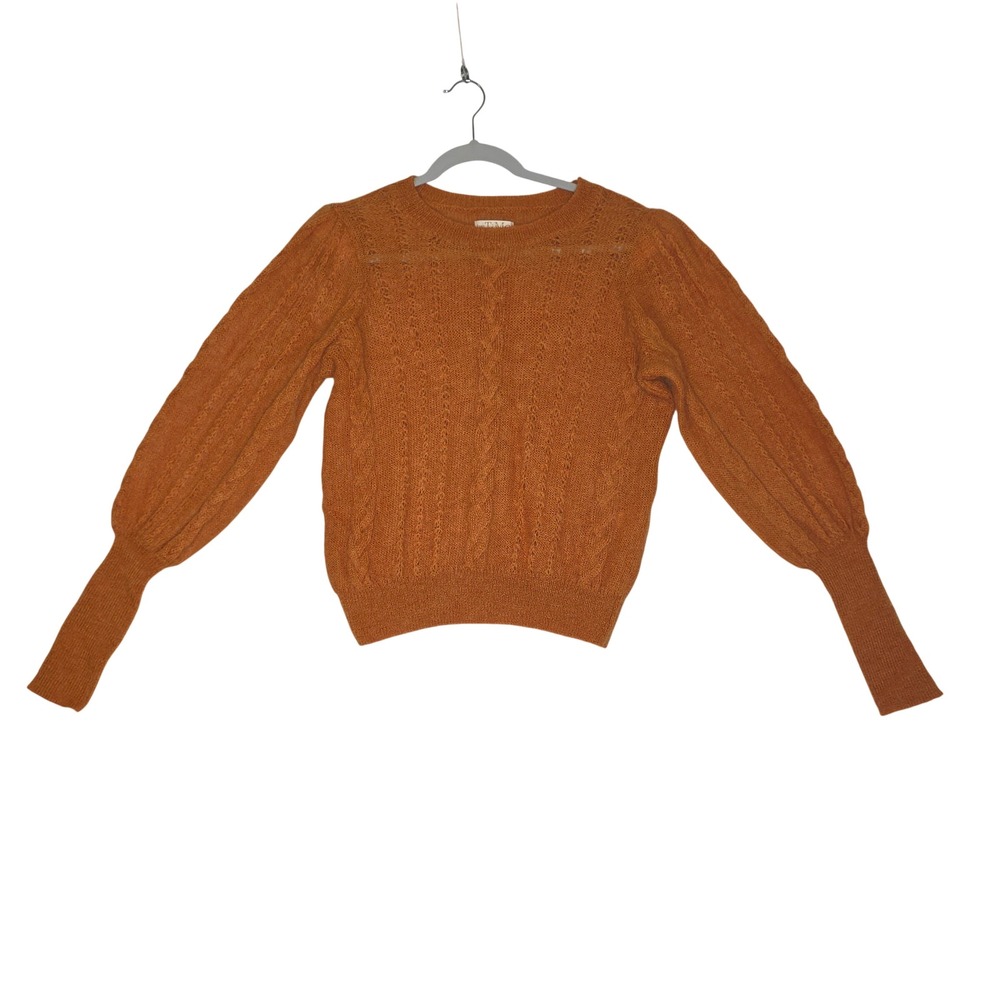 byTiMo Burnt Orange‎ Mohair Wool Blend Cable Knit Puff Sleeve Sweater Small Soft